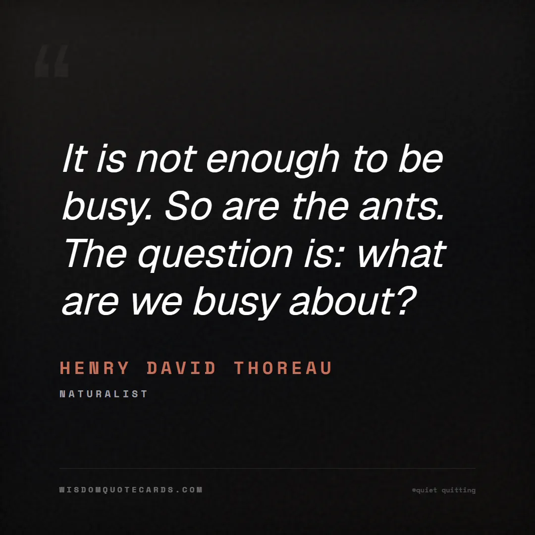 Quote by Henry David Thoreau about quiet quitting, boundaries, burnout: It is not enough to be busy. So are the ants. The ...
