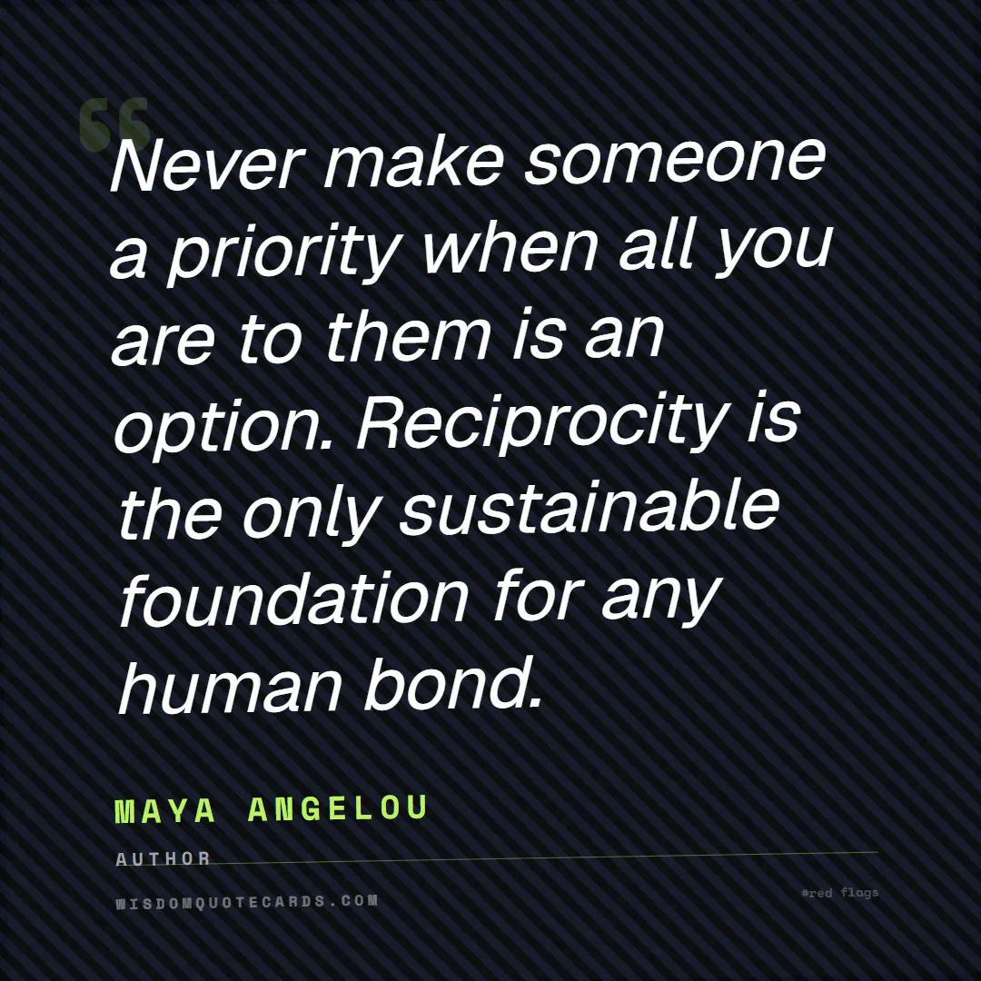 Quote by Maya Angelou about red flags, dating, lessons: Never make someone a priority when all you are to ...