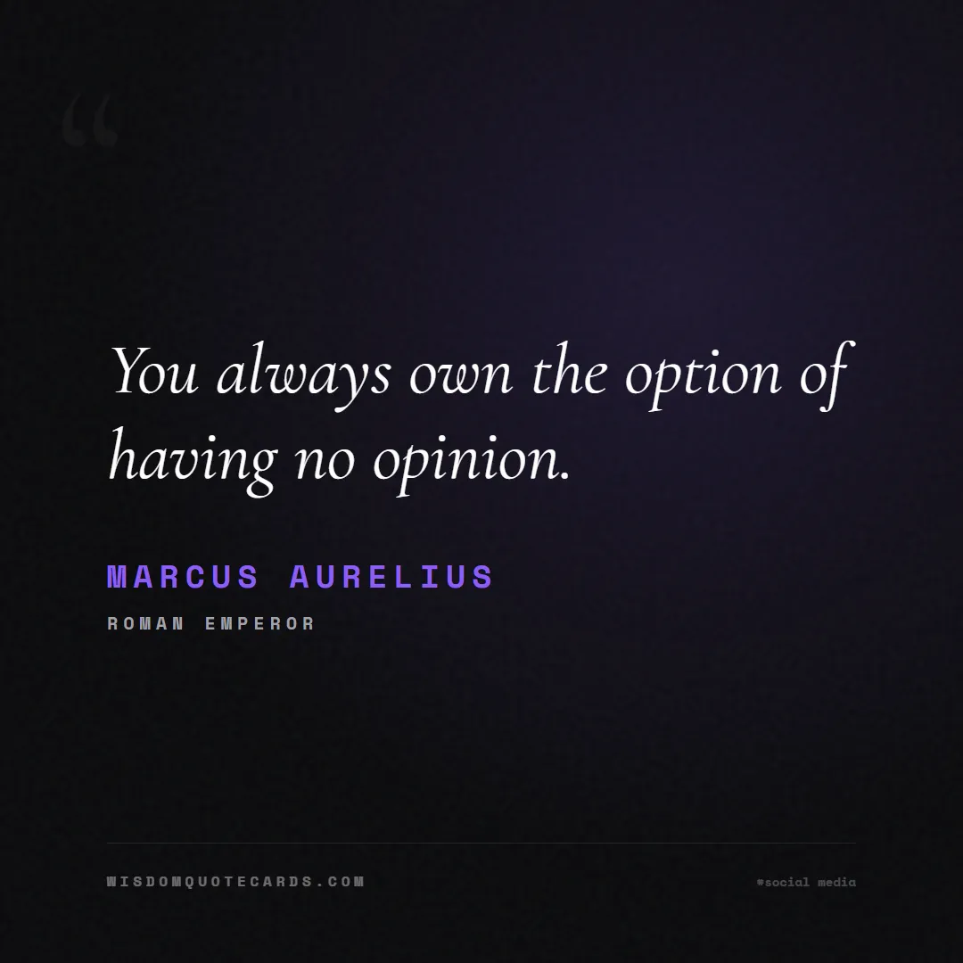 Quote by Marcus Aurelius about social media, anxiety, digital detox: You always own the option of having no opinion....