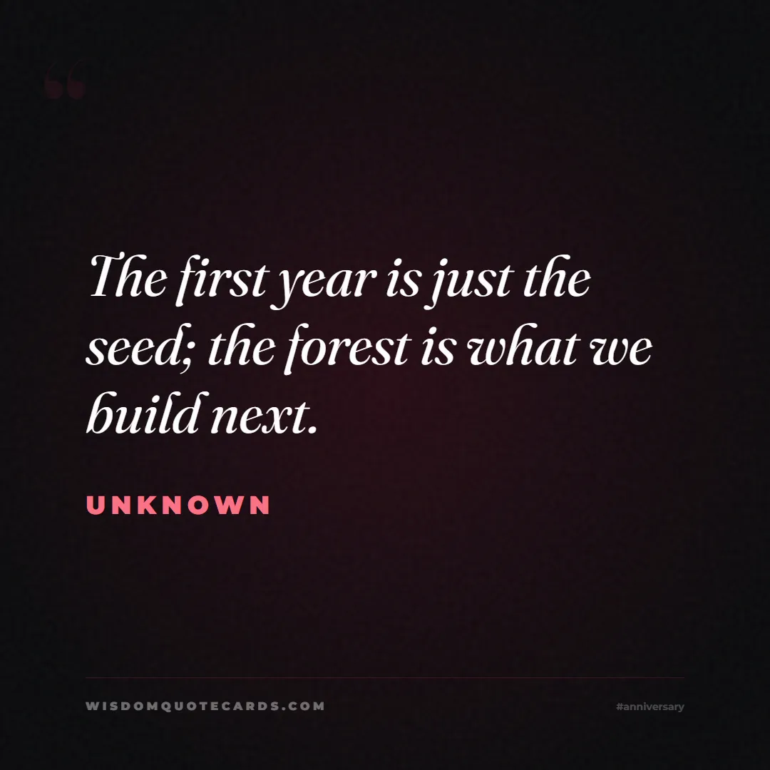 Quote by Unknown about anniversary, first year, marriage: The first year is just the seed; the forest is wha...